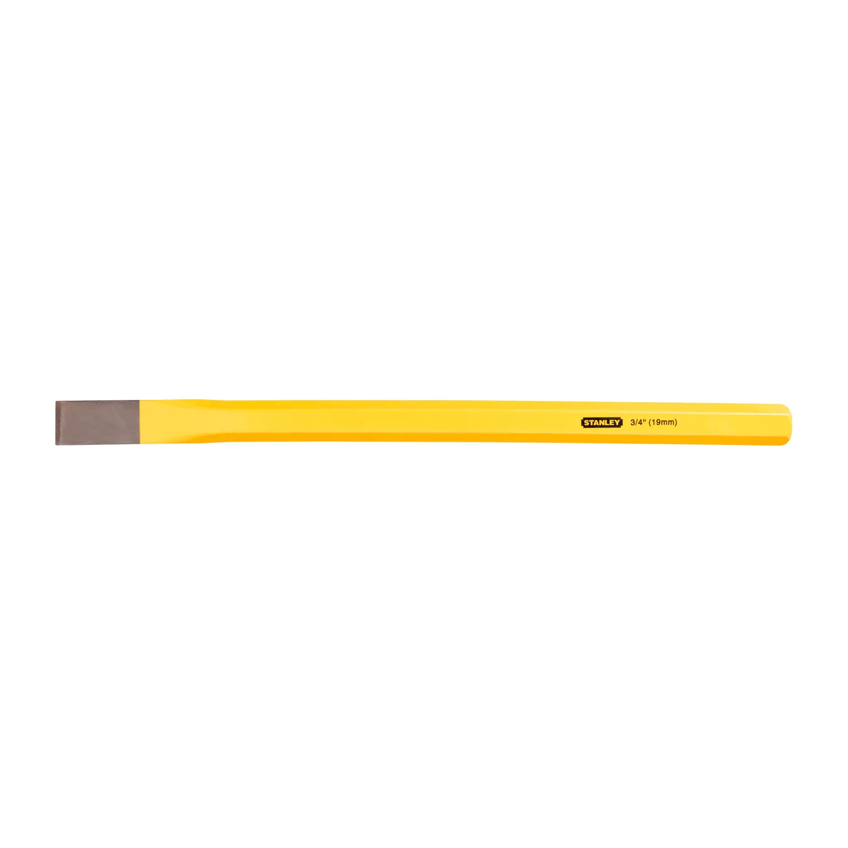 STANLEY 16-313 cincel plano amarillo de 3/4 pulgadas, fotografía del producto sobre fondo blanco.