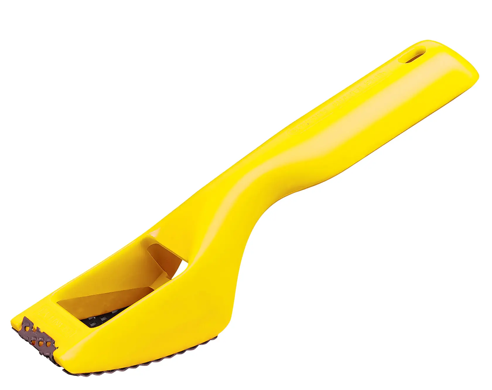 STANLEY 21-115 afilador surform amarillo, ángulo lateral, cuerpo de plástico con hoja de metal, herramienta manual.