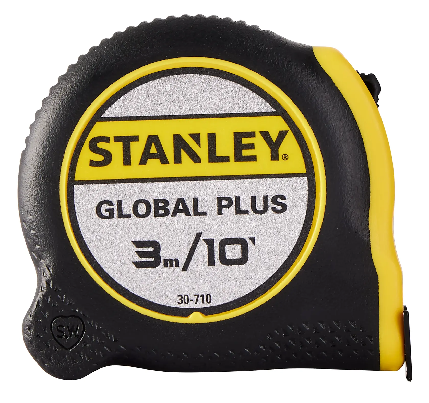 STANLEY 30-710 trena, 3 metros ou 10 pés, corpo preto e amarelo, vista frontal, ferramenta manual.