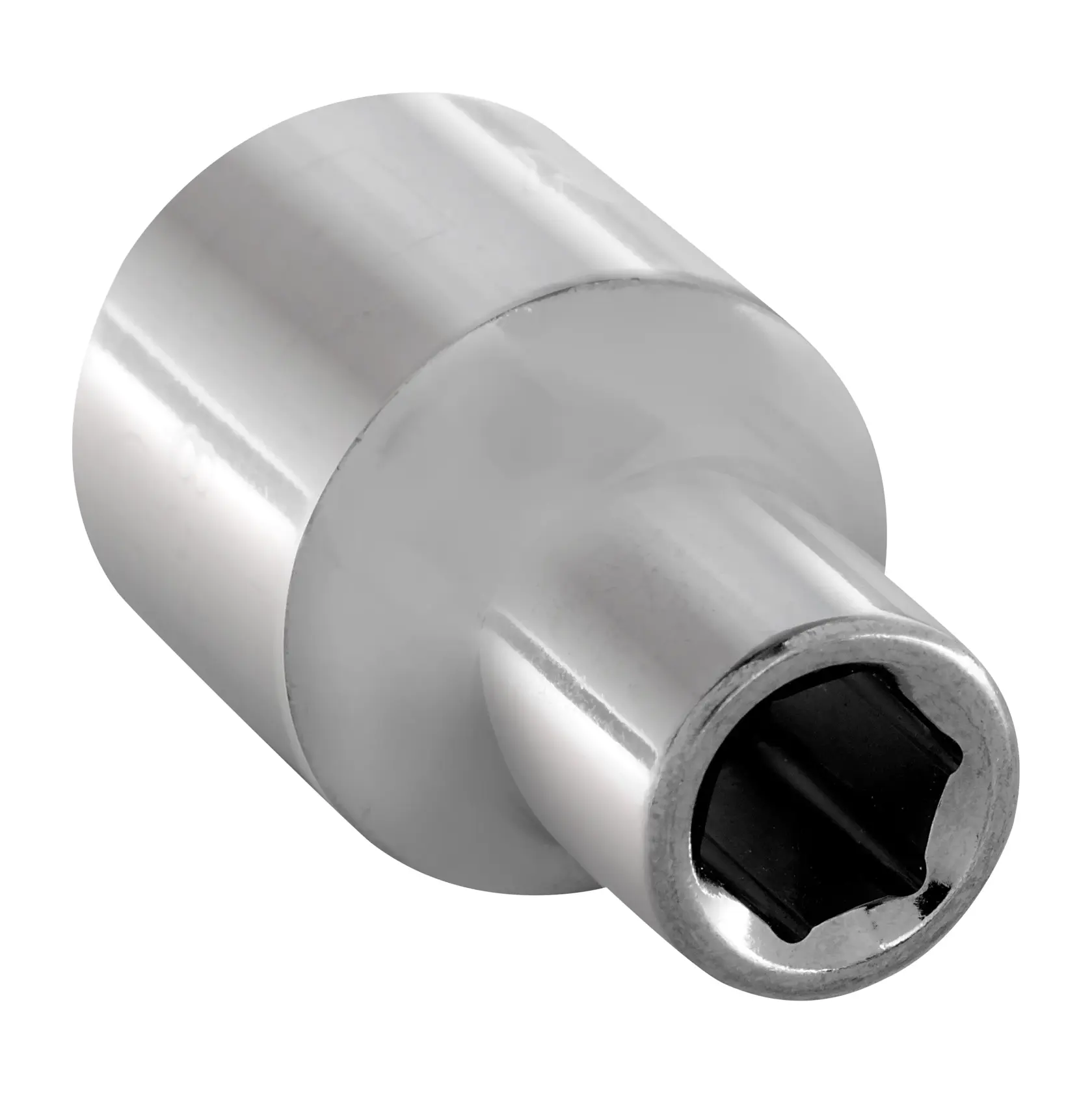 STANLEY 4-86-512 adaptador cromado, acessório de soquete, close-up em fundo branco.