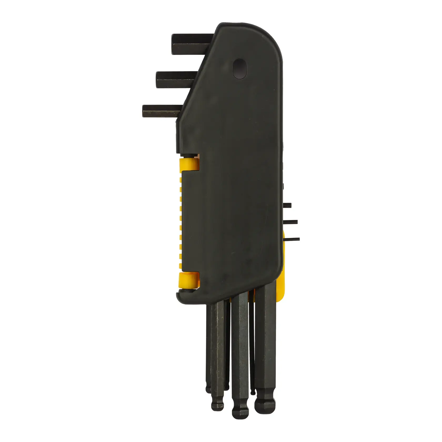 STANLEY 69-256-KR jogo de chaves hexagonais em suporte plástico preto e amarelo, ângulo frontal com fundo branco.