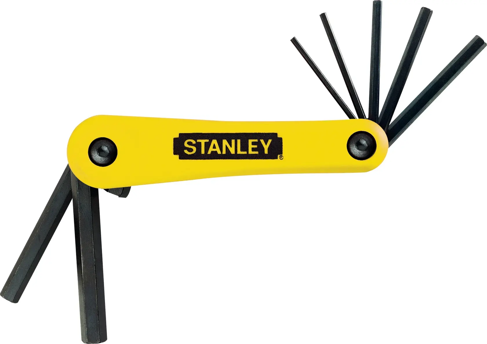 STANLEY 69-262 conjunto de chaves hexagonais amarelas com várias chaves pretas abertas, foto do produto sobre fundo branco.