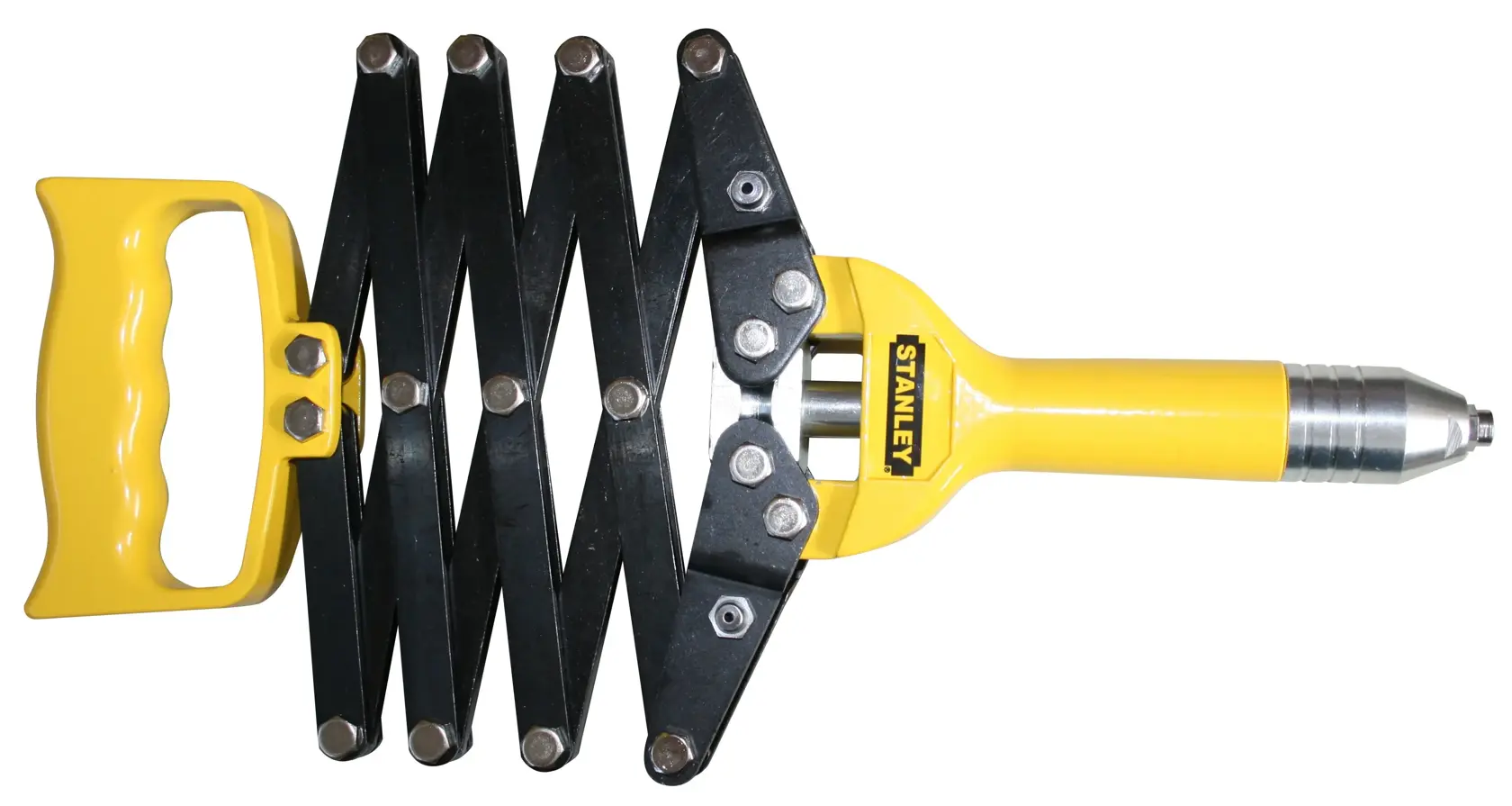 STANLEY 69-800SA ferramenta de rebite amarelo e preto tipo sanfona, ângulo lateral, fundo branco