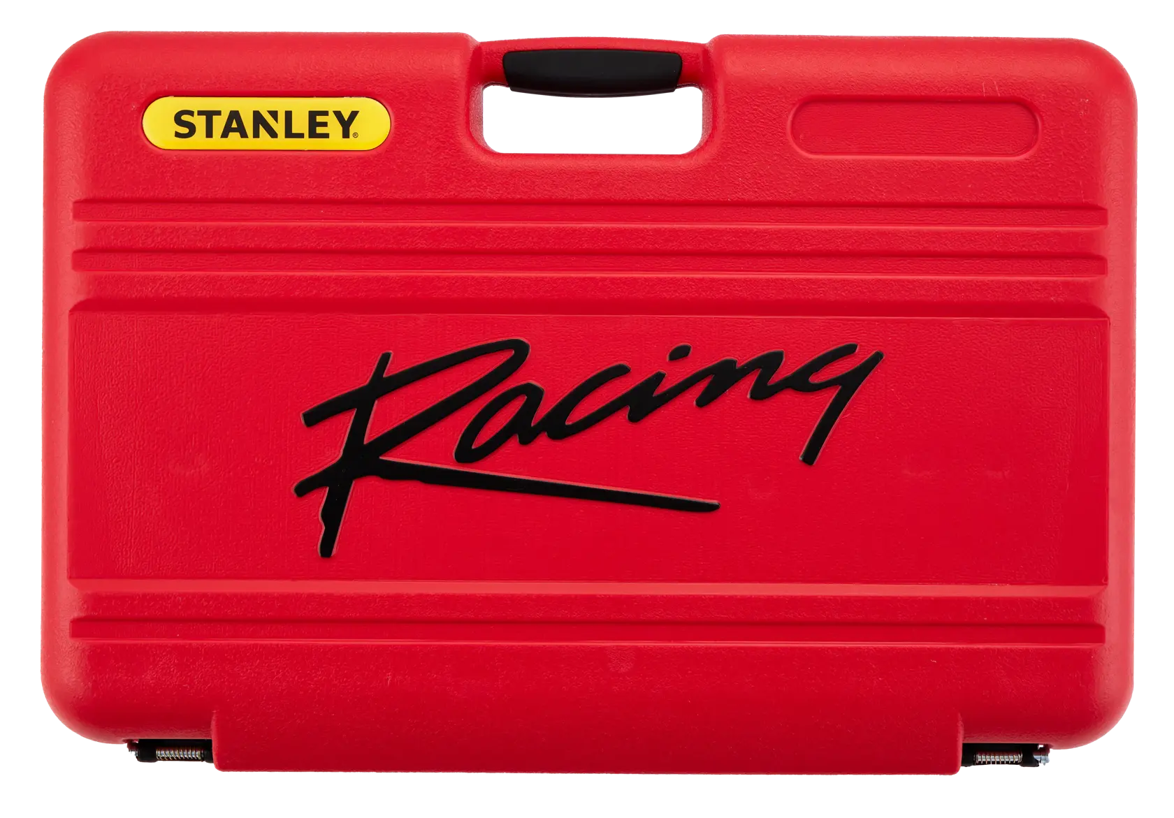 STANLEY R99-120LA estojo plástico vermelho racing, ângulo frontal, com alça e logo racing.