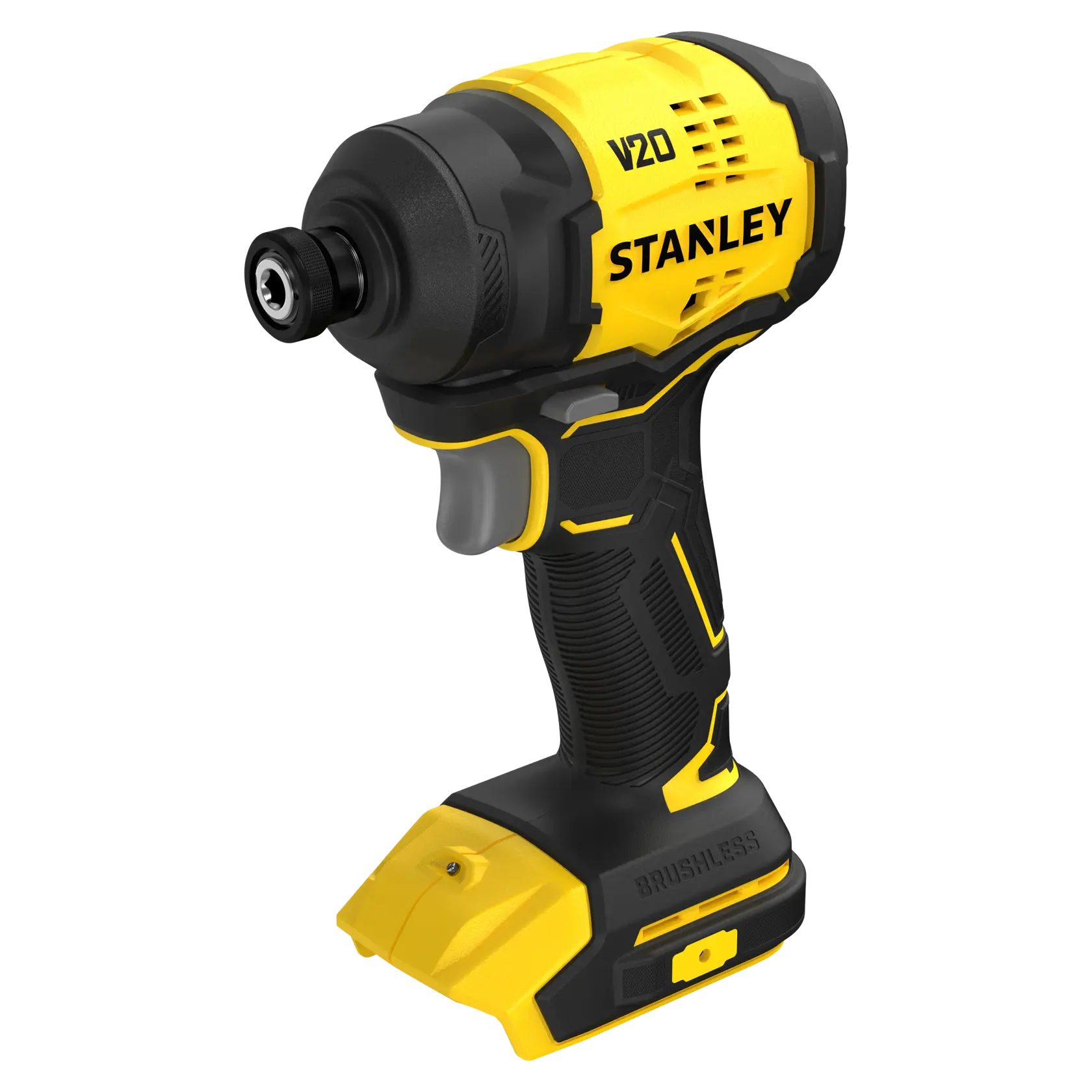 Atornillador de impacto inalámbrico STANLEY SBI811B-B3, amarillo y negro, vista lateral, sin batería, V20 FATMAX.