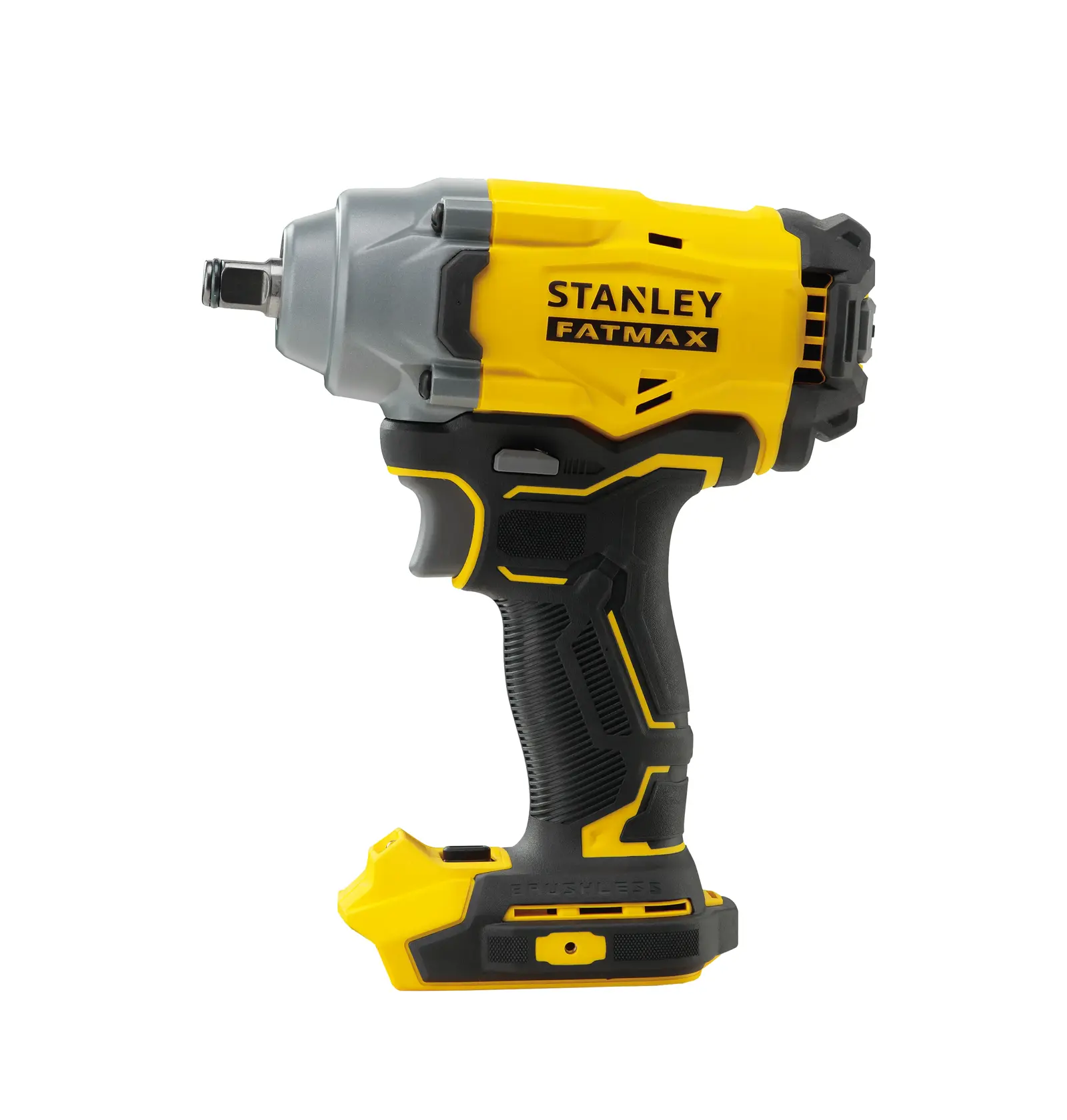 Llave de impacto inalámbrica STANLEY SBW920B-B3, amarilla y negra, vista lateral sobre fondo blanco.