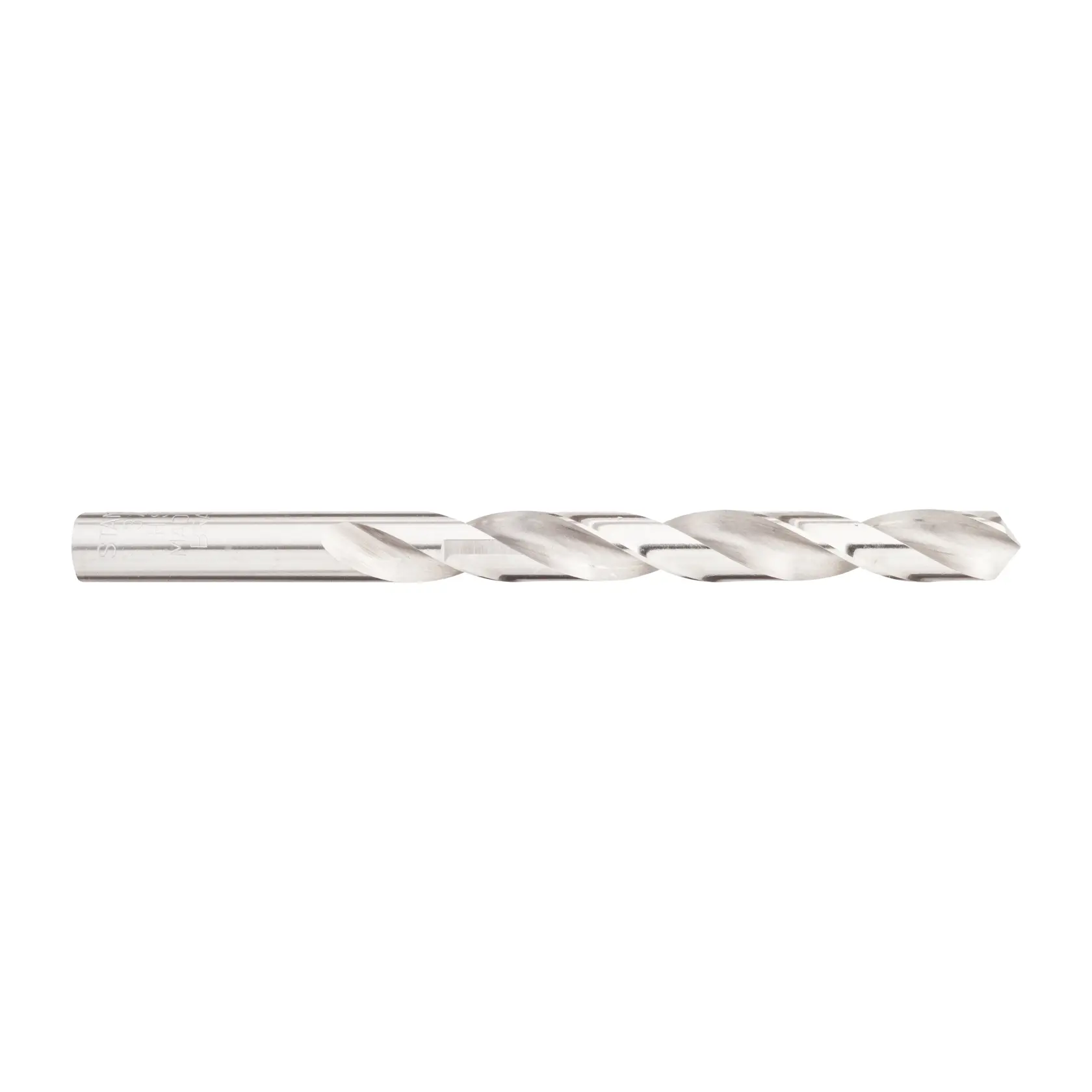 Broca para metal STANLEY STA50038C, color plateado, vista lateral, aislada sobre fondo blanco.