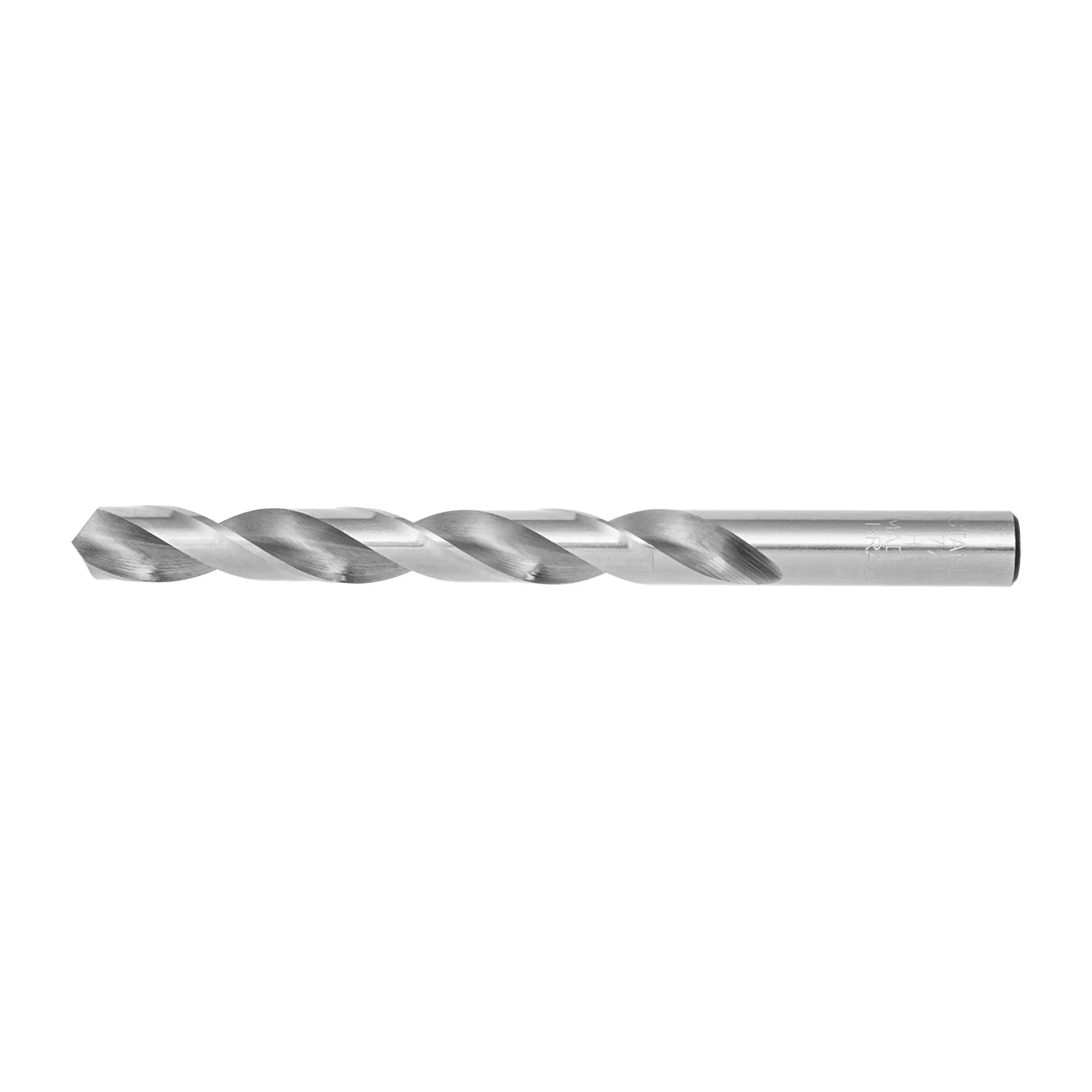 Broca para metal STANLEY STA50716C, acabado plateado, ángulo lateral sobre fondo blanco.