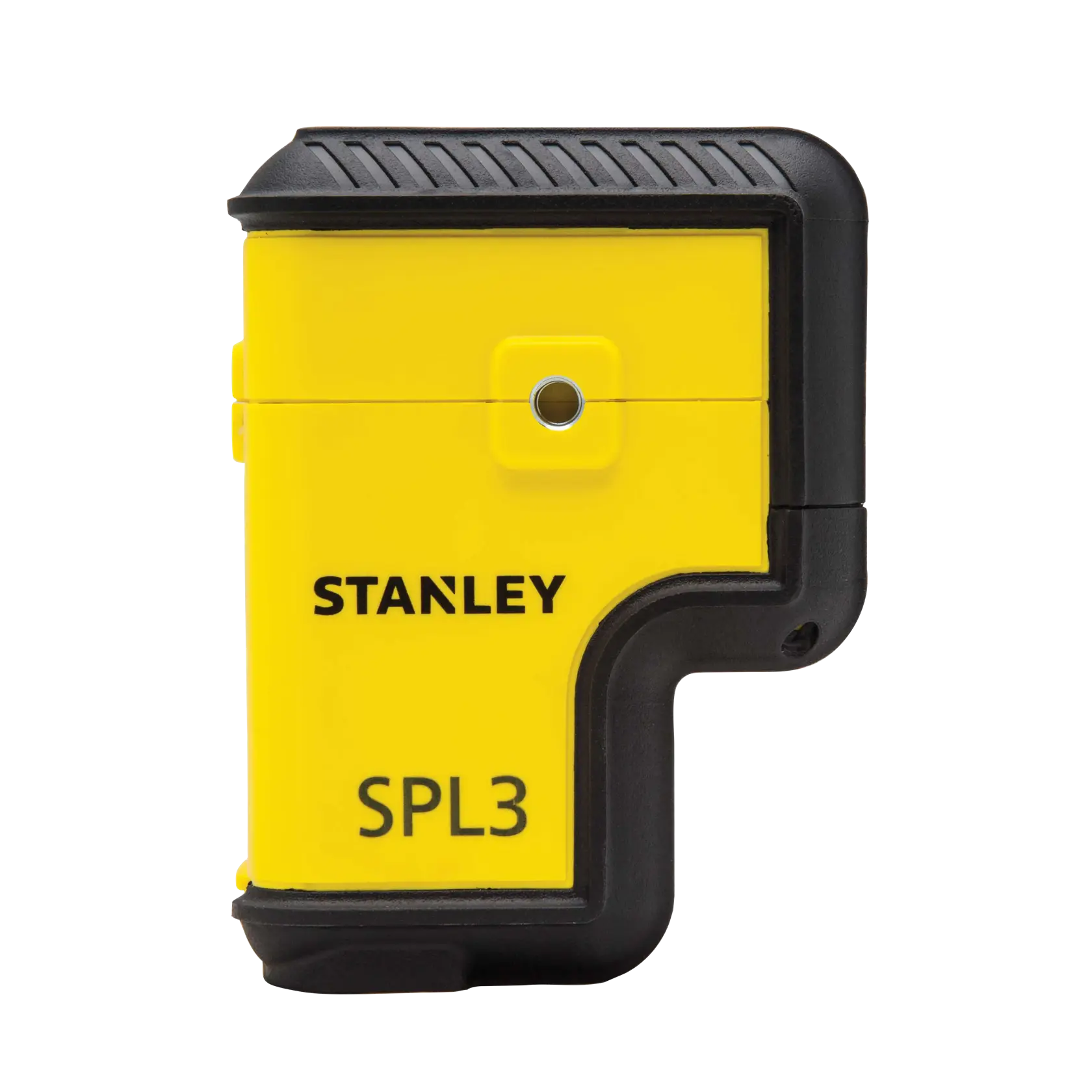 Stanley SPL3 nivel láser amarillo y negro, vista lateral izquierda sobre fondo blanco