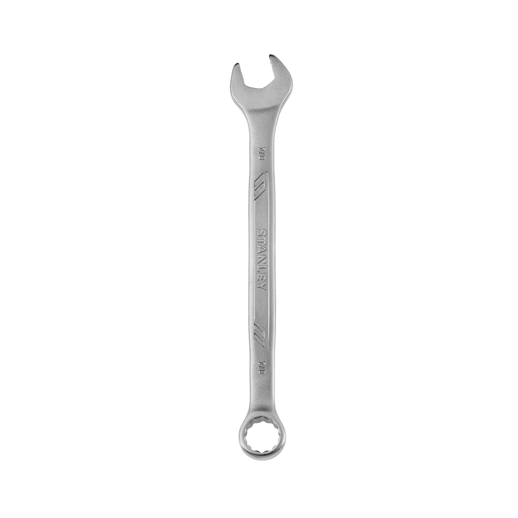 Stanley STMT72839 llave combinada plateada, fotografía superior sobre fondo blanco.