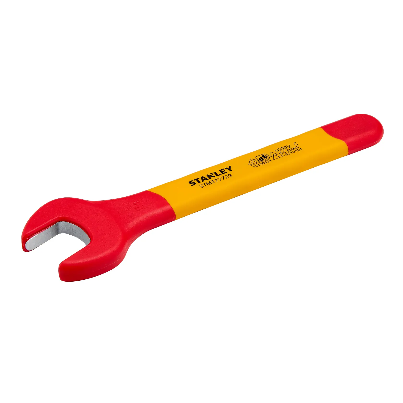 Chave fixa isolada STANLEY STMT77729 com cabo vermelho e amarelo, fotografia do produto em fundo branco.