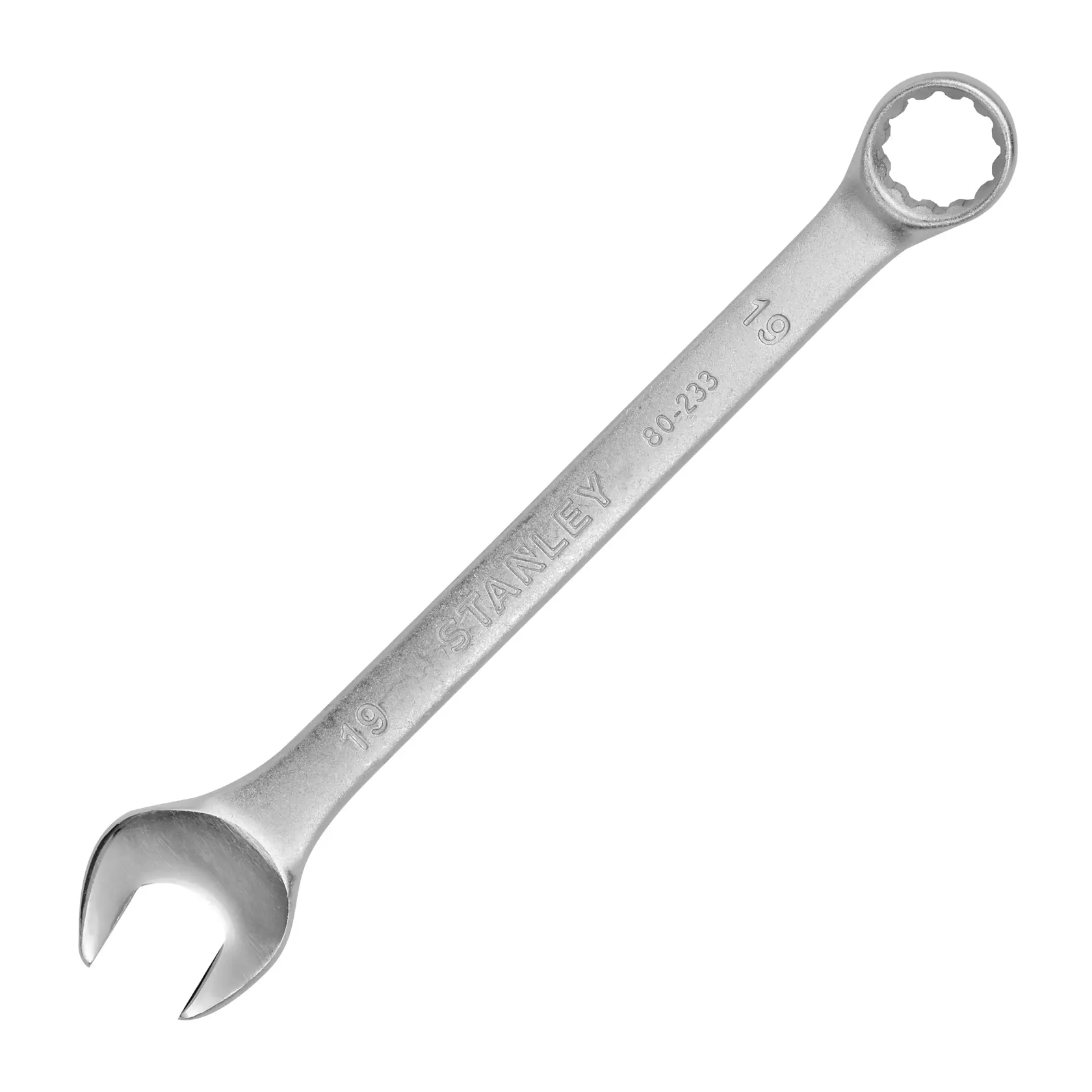 Stanley STMT80233-840 llave combinada de acero, fotografía de producto, vista en ángulo sobre fondo blanco